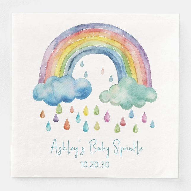 Boho Watercolor Rainbow Baby Sprinkle Paper Dinner Napkins (Front)