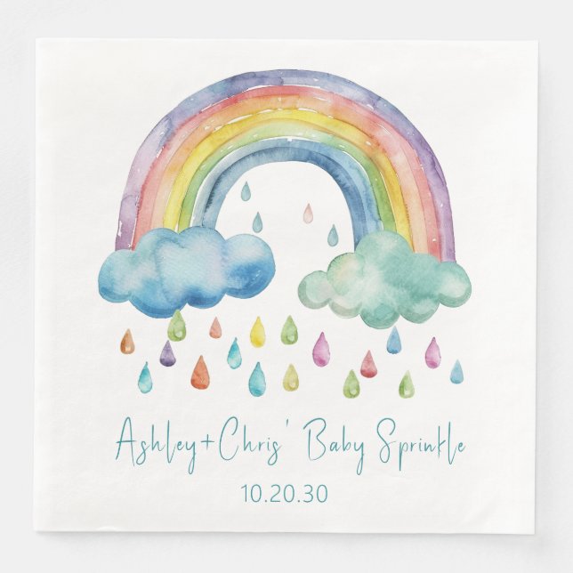Boho Watercolor Rainbow Baby Sprinkle Paper Dinner Napkins (Front)
