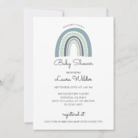 Boho Watercolor Rainbow Blue Baby Boy Shower Invitation