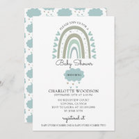 Boho Watercolor Rainbow Blue Baby Boy Shower Invitation