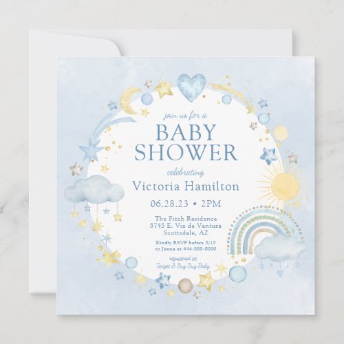 Boho Watercolor Rainbow Boy Baby Shower Invitation