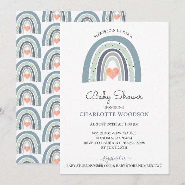 Boho Watercolor Rainbow Boy Baby Shower Invitation (Front/Back)