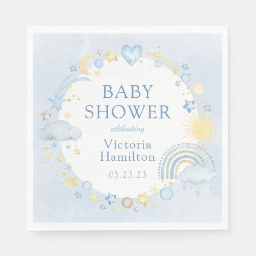 Boho Watercolor Rainbow Boy Baby Shower Napkins