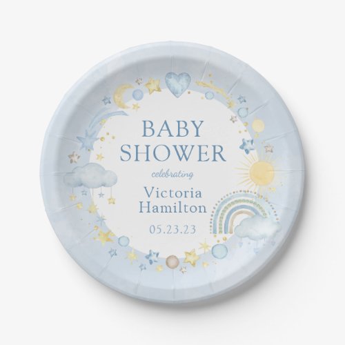 Boho Watercolor Rainbow Boy Baby Shower Paper Plates