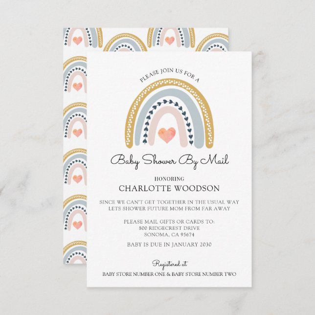 Boho Watercolor Rainbow Girl Baby Shower By Mail Invitation (Front/Back)