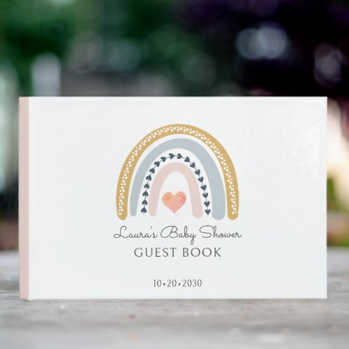 Boho Watercolor Rainbow Girl Baby Shower Guest Book