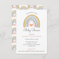 Boho Watercolor Rainbow Girl Baby Shower Invitation