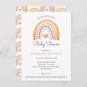 Boho Watercolor Rainbow Girl Baby Shower  Invitation