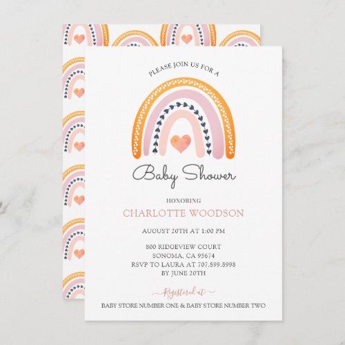 Boho Watercolor Rainbow Girl Baby Shower  Invitation
