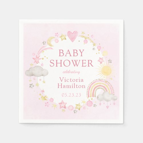 Boho Watercolor Rainbow Girl Baby Shower Napkins