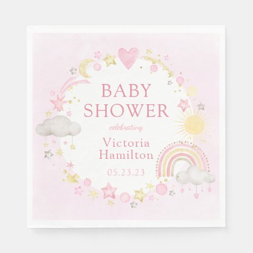 Boho Watercolor Rainbow Girl Baby Shower Napkins