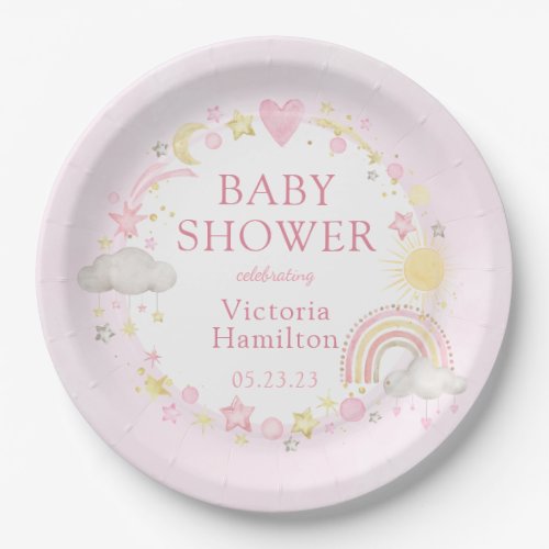 Boho Watercolor Rainbow Girl Baby Shower Paper Plates