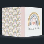 Boho Watercolor Rainbow Girl Personalized 3 Ring Binder<br><div class="desc">Modern adorable boho pastel rainbow watercolor binder,  with a small pink heart center,  pinks,  blues mustard hues,  and a rainbow pattern on the back of the binder. For home or school.</div>