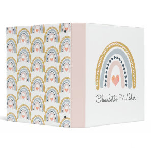 Boho Watercolor Rainbow Girl Personalized 3 Ring Binder