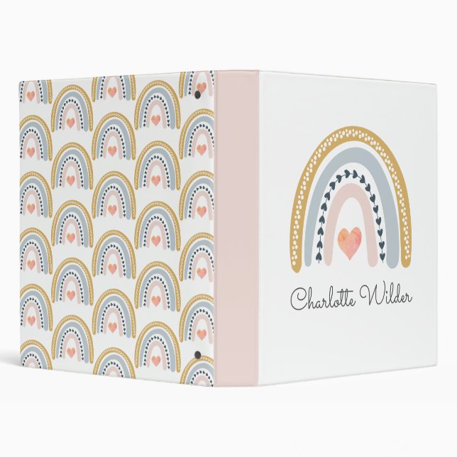 Boho Watercolor Rainbow Girl Personalized 3 Ring Binder (Background)