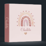 Boho Watercolor Rainbow Girl Personalized Script  3 Ring Binder<br><div class="desc">A cute watercolor rainbow girl's personalized script name notebook for personal or back to school use. Pink,  brown and gray colors on a pink background.</div>