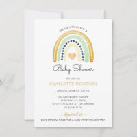 Boho Watercolor Rainbow Gold Mustard l Baby Shower Invitation