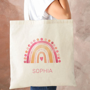 Boho Watercolor Rainbow in Pink personalized Tote Bag