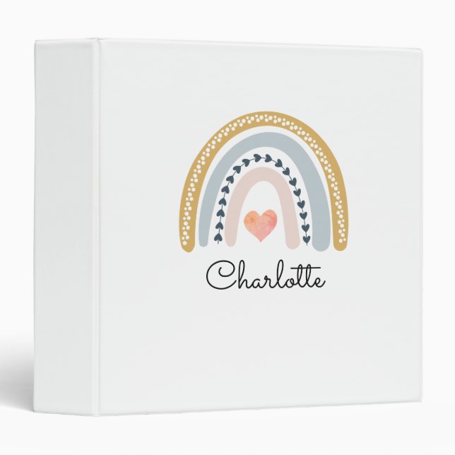 Boho Watercolor Rainbow Kid's Personalized   3 Ring Binder (Front/Spine)