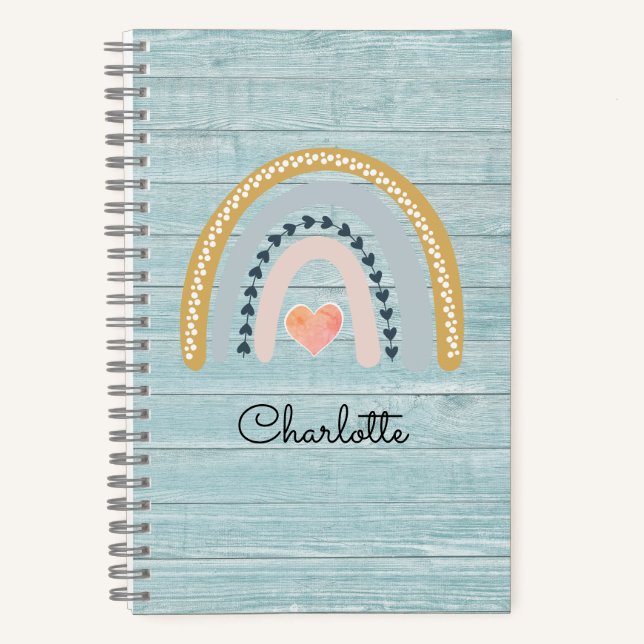 Boho Watercolor Rainbow Kid's Personalized  Notebo Notebook (Front)