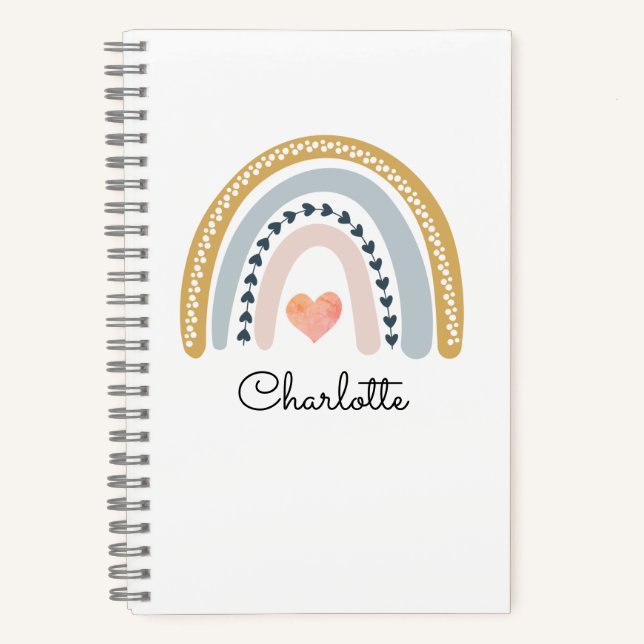 Boho Watercolor Rainbow Kid's Personalized  Notebook (Front)