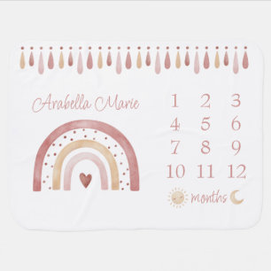 Boho Watercolor Rainbow Milestone Baby Blanket