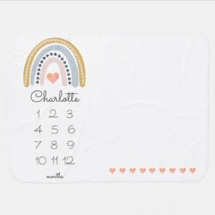 Boho Watercolor Rainbow Milestones Baby Blanket