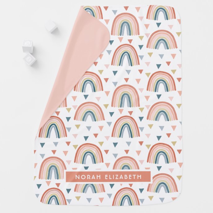 Boho Watercolor Rainbow Name Modern Baby Blanket