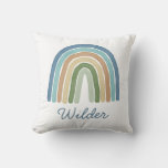 Boho Watercolor Rainbow Name Modern Blue Throw Pillow at Zazzle