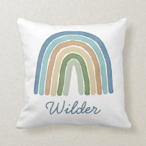 Boho Watercolor Rainbow Name Modern Blue Throw Pillow