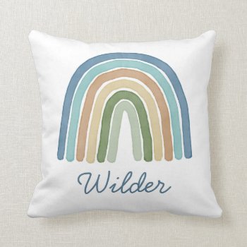 Boho Watercolor Rainbow Name Modern Blue Throw Pillow by Orabella at Zazzle