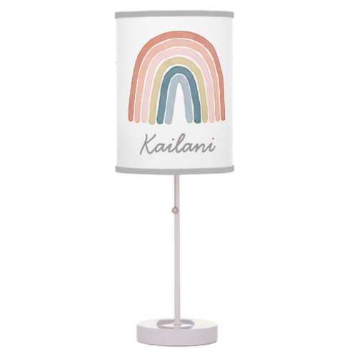 Boho Watercolor Rainbow Name Modern Coral Table Lamp