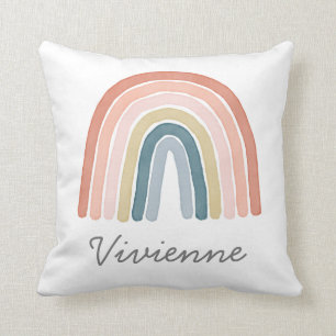 Boho Watercolor Rainbow Name Modern Coral Throw Pillow