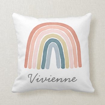 Boho Watercolor Rainbow Name Modern Coral Throw Pillow by Orabella at Zazzle