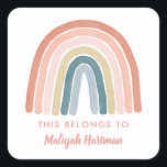 Boho Watercolor Rainbow Name School Label Coral<br><div class="desc">These cute stickers feature a simple boho rainbow in coral,  blush pink,  gold,  gray blue,  and dusty blue. Perfect for labeling school supplies for Back to School!</div>