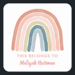 Boho Watercolor Rainbow Name School Label Coral<br><div class="desc">These cute stickers feature a simple boho rainbow in coral,  blush pink,  gold,  gray blue,  and dusty blue. Perfect for labeling school supplies for Back to School!</div>