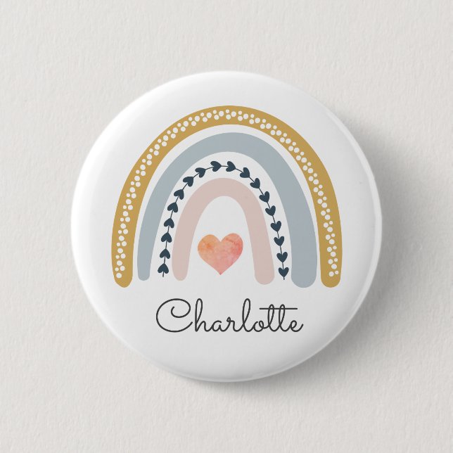 Boho Watercolor Rainbow Personalized Button (Front)
