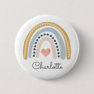 Boho Watercolor Rainbow Personalized Button