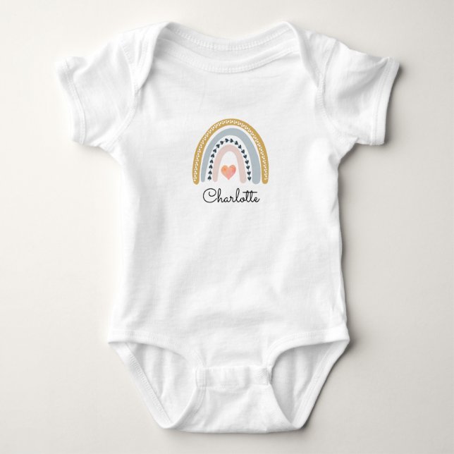 Boho Watercolor Rainbow Personalized Girl Baby Bodysuit (Front)