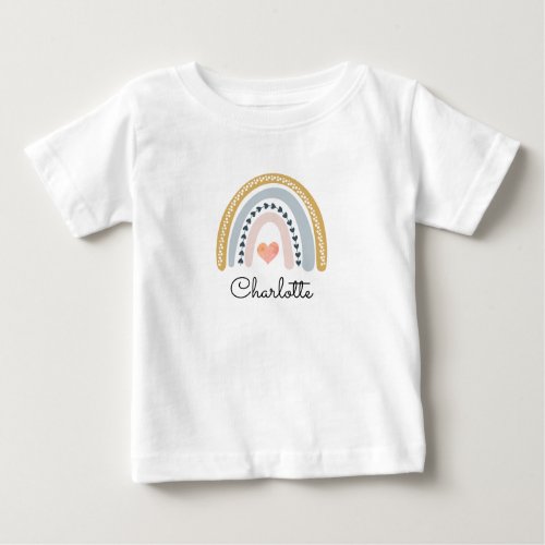 Boho Watercolor Rainbow Personalized Girl Baby T_Shirt