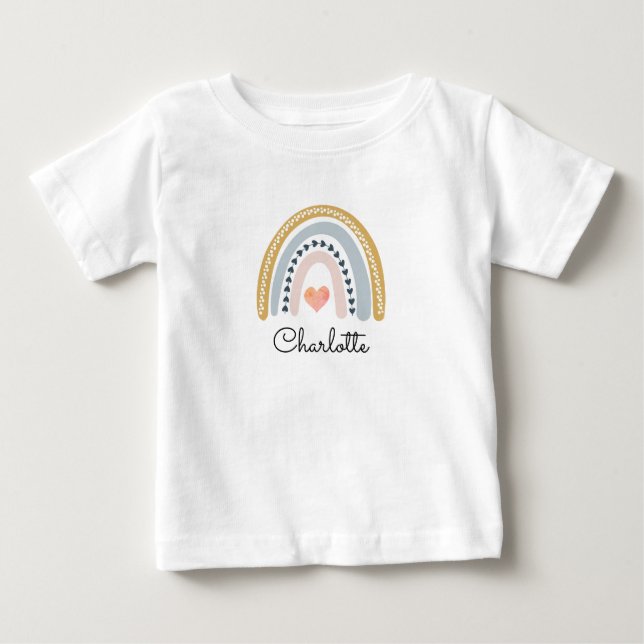Boho Watercolor Rainbow Personalized Girl Baby T-Shirt (Front)
