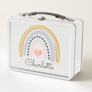 Boho Watercolor Rainbow Personalized Metal Lunch Box