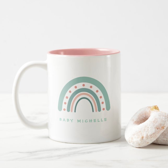 Boho Watercolor Rainbow Personalized Two-Tone Coffee Mug (With Donut)