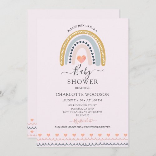 Boho Watercolor Rainbow Pink Baby Shower  Invitati Invitation