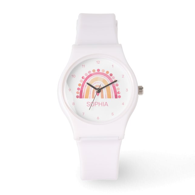 Boho Watercolor Rainbow Pink eWatch Watch (Front)