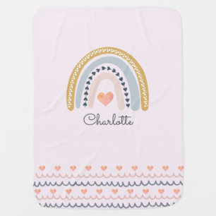 Boho Watercolor Rainbow Pink Nursery Baby Blanket