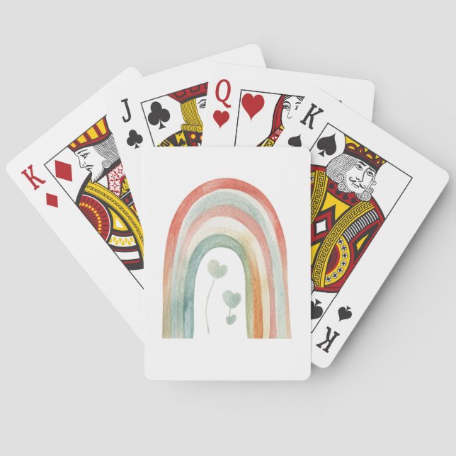 Boho Watercolor Rainbow Poker Cards (Back)