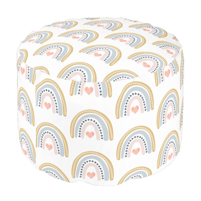 Boho Watercolor Rainbow  Pouf (Angled Back)