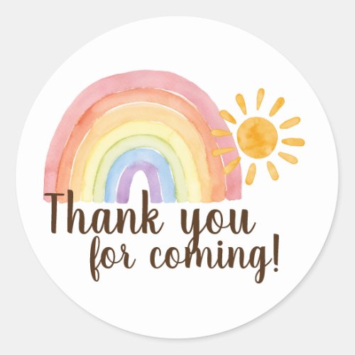 Boho Watercolor Rainbow Sun Thank You Classic Round Sticker