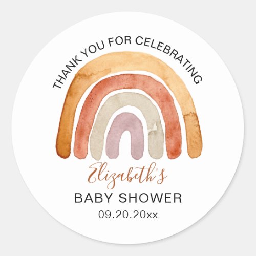 Boho Watercolor Rainbow _Thank You Baby Shower   Classic Round Sticker